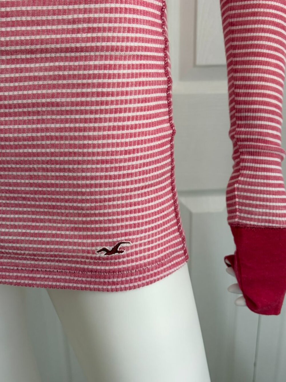 Hollister size medium pink and white striped long sleeve babydoll top y2k - Picture 10 of 11